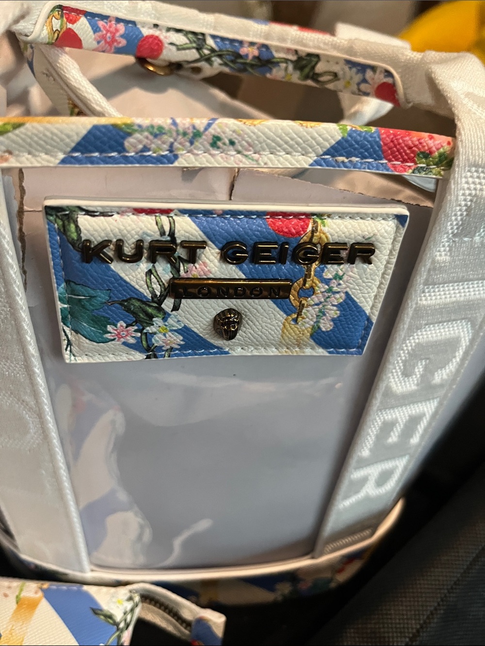 Kurt Geiger new tags White Tote with Blue-Striped Floral Pouch - Picture 7 of 7
